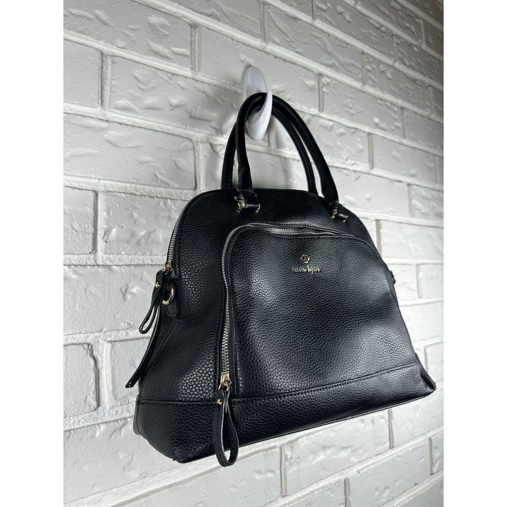 Nanette Lepore Black Pebbled Faux Leather Dome Satchel Bag Gold Hardware Y2K - Picture 5 of 8